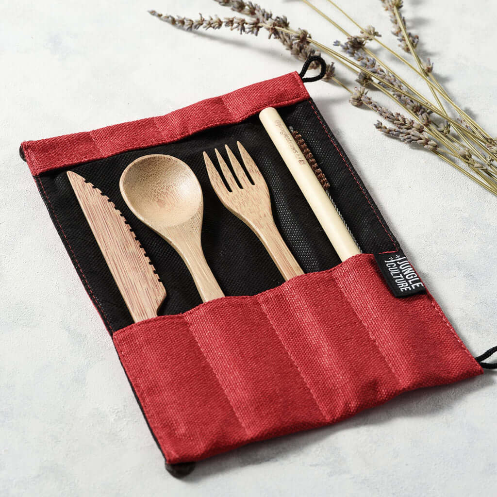 Bamboo Cutlery Set (Dark grey bag)-3