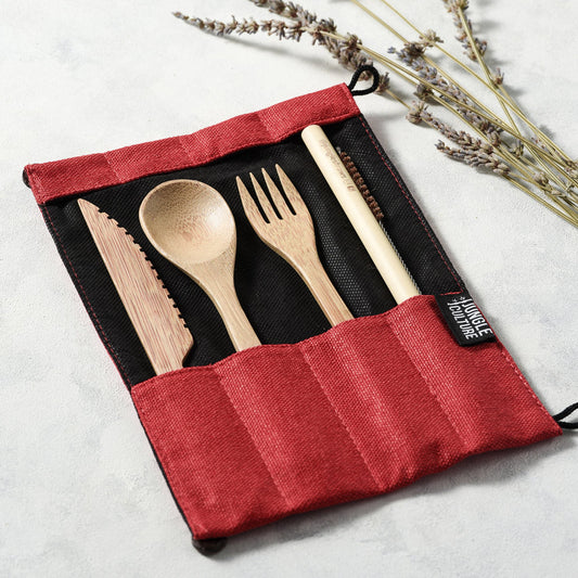 Bamboo Cutlery Set (Red Bag)-0