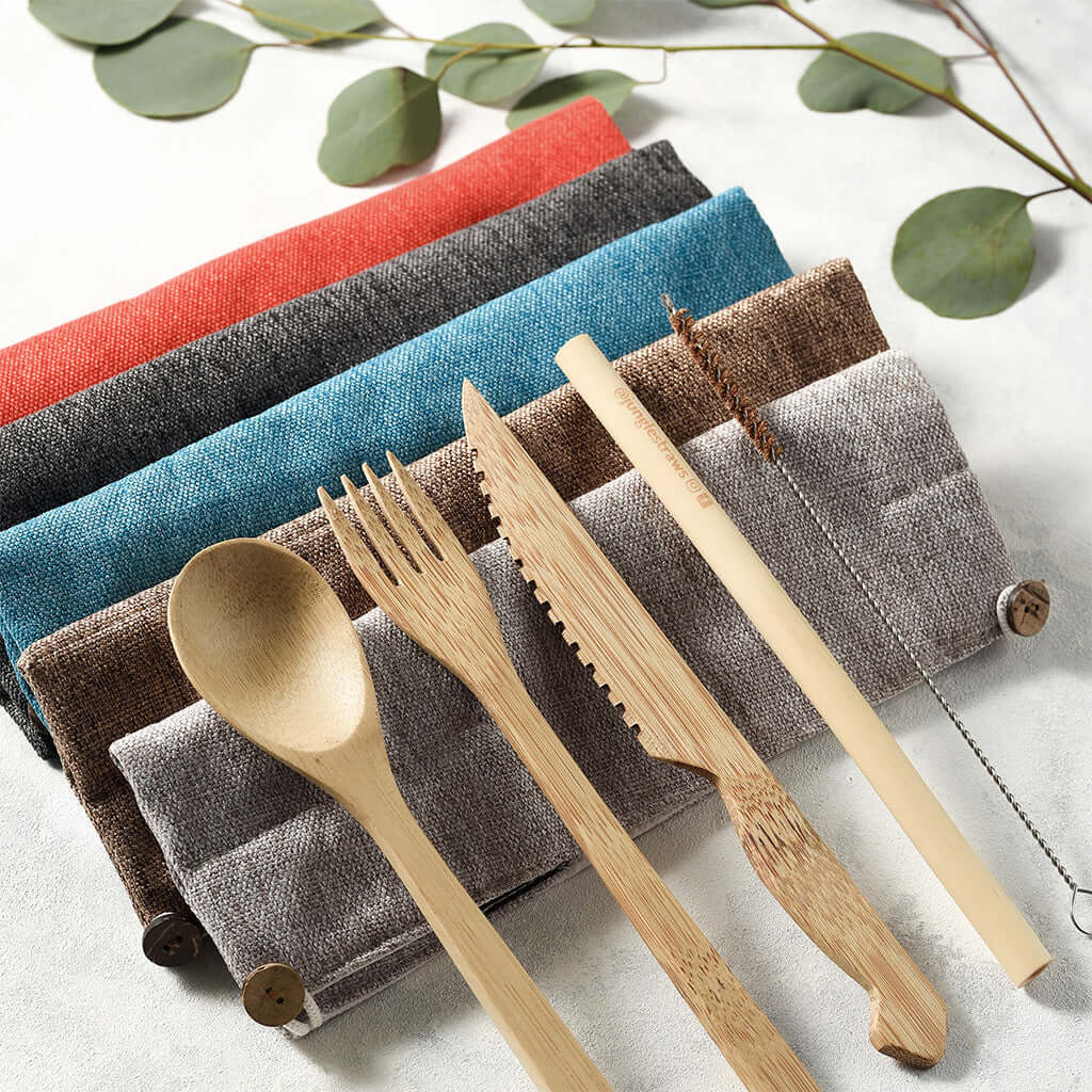 Bamboo Cutlery Set (Dark grey bag)-4