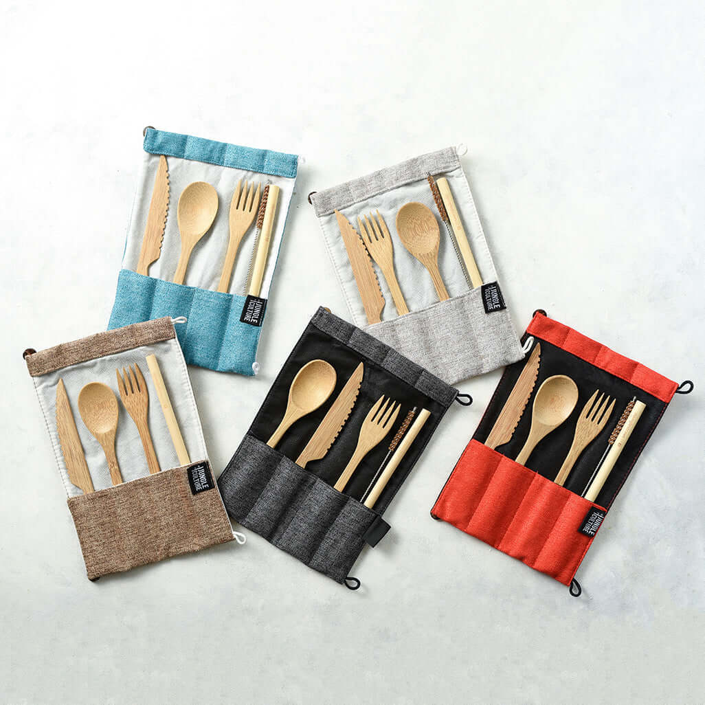 Bamboo Cutlery Set (Dark grey bag)-6