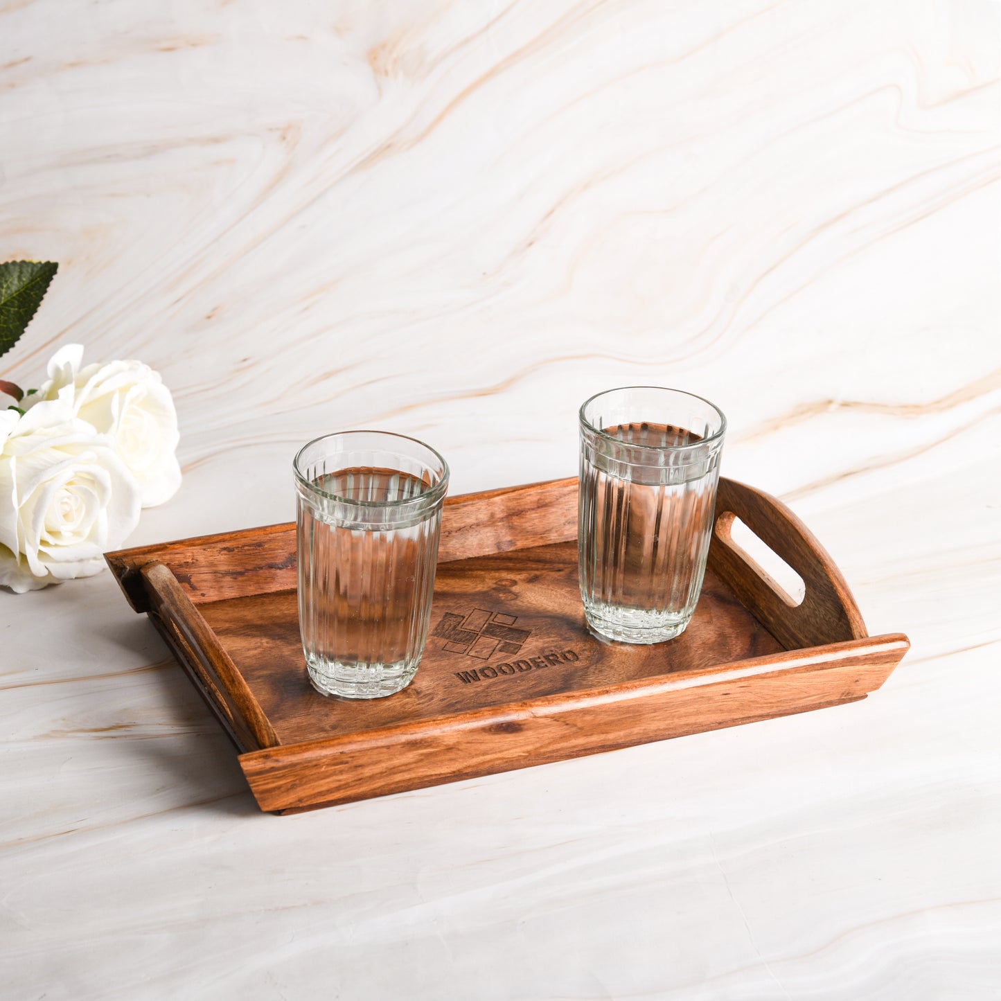 Handcrafted Premium Mahogany Finish Wooden Coffee Tray