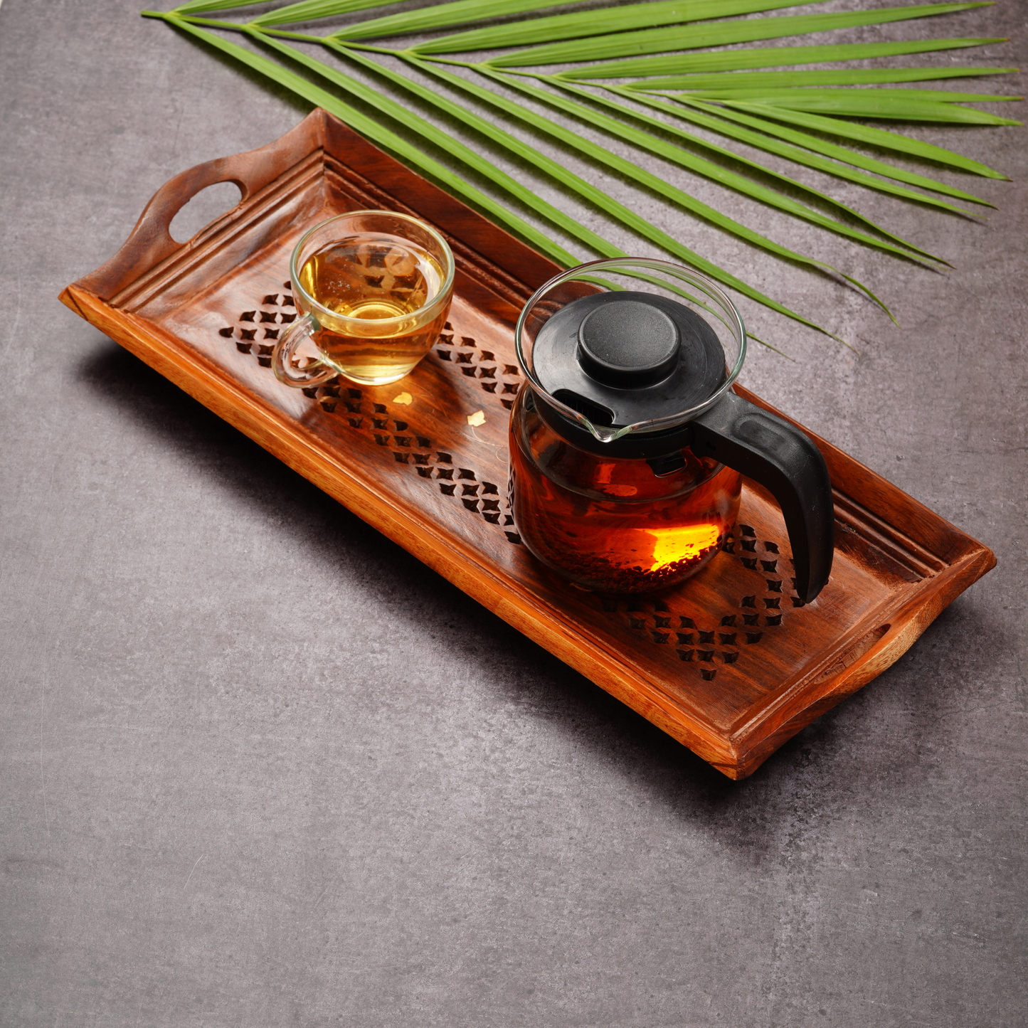 Handcrafted Sheesham Wood With Brass Work Serving Tray