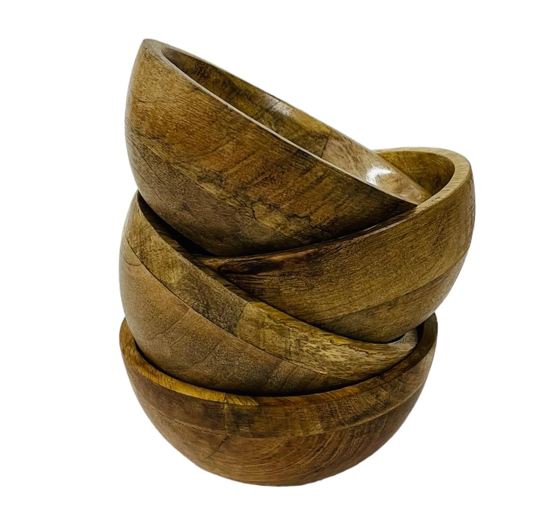 Daim Bowl: Handcrafted Wooden Spice Bowls Set - Includes Spices, Salt, Turmeric, and Chaat Masala Bowls
