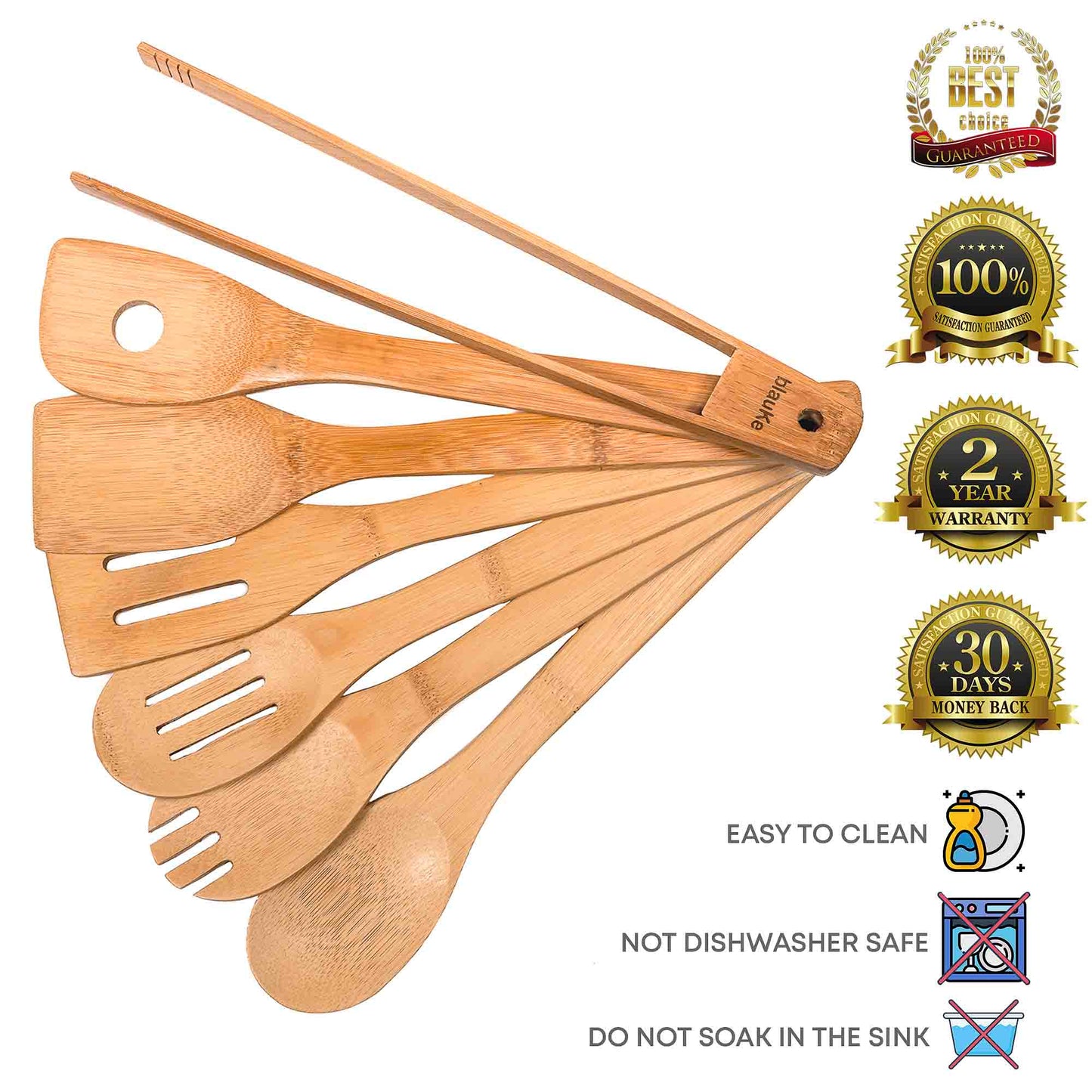 Wooden Spoons for Cooking 7-Pack - Bamboo Kitchen Utensils Set for Nonstick Cookware-1
