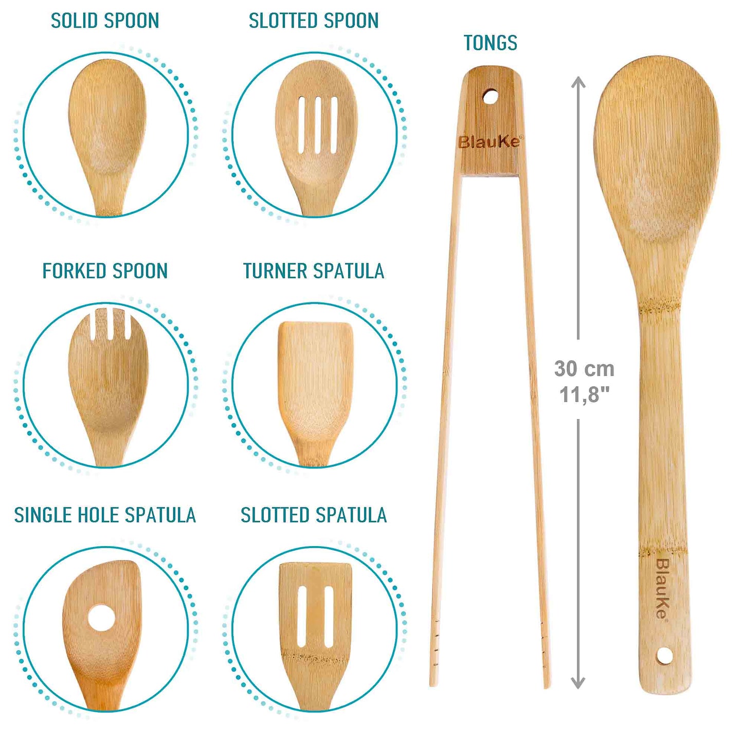 Wooden Spoons for Cooking 7-Pack - Bamboo Kitchen Utensils Set for Nonstick Cookware-2