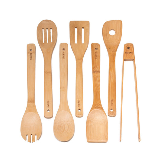 Wooden Spoons for Cooking 7-Pack - Bamboo Kitchen Utensils Set for Nonstick Cookware-0