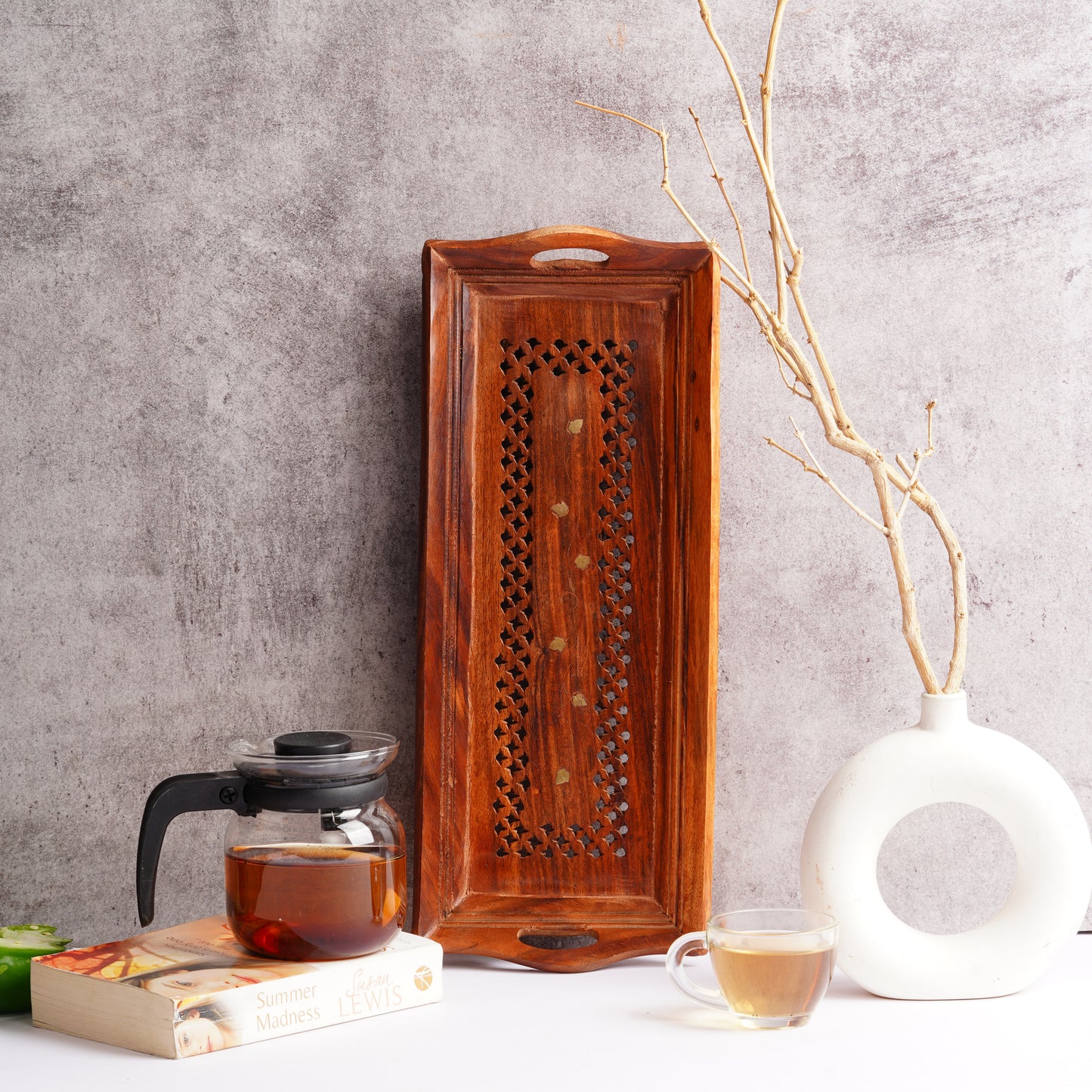 Handcrafted Sheesham Wood With Brass Work Serving Tray