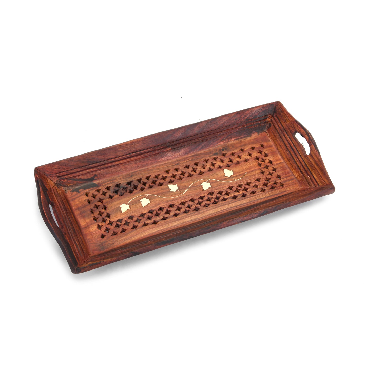 Handcrafted Sheesham Wood With Brass Work Serving Tray Table Decor (Combo of Tiple Product Set)