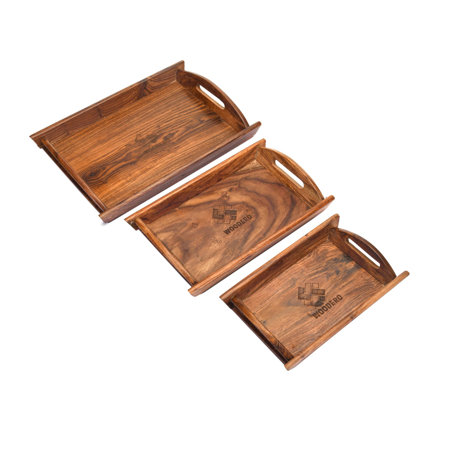 Handcrafted Premium Mahogany Finish Wooden Coffee Tray (Combo of Tiple Product Set-Small, Medium & Large Size)