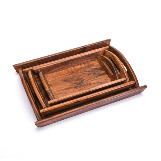 Handcrafted Premium Mahogany Finish Wooden Coffee Tray (Combo of Tiple Product Set-Small, Medium & Large Size)