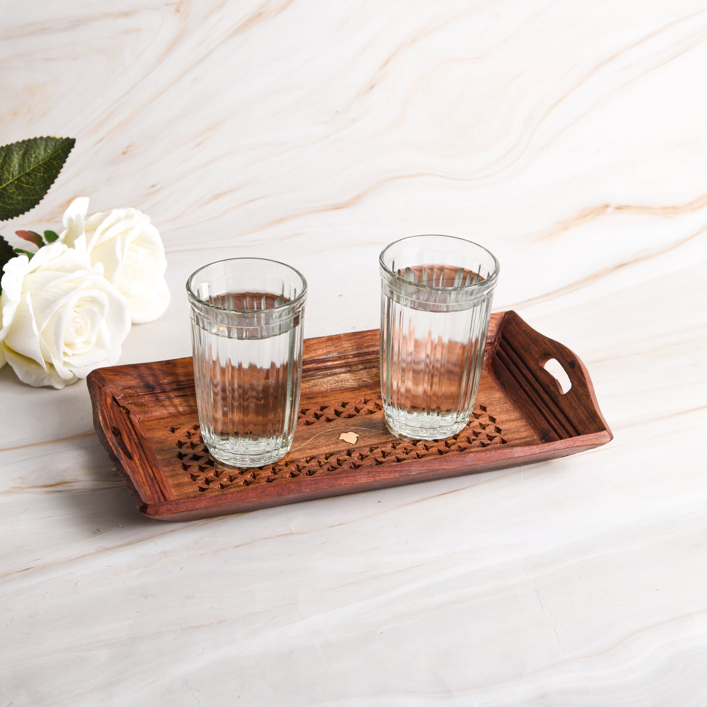 Handcrafted Sheesham Wood With Brass Work Serving Tray Table Decor (Combo of Tiple Product Set)
