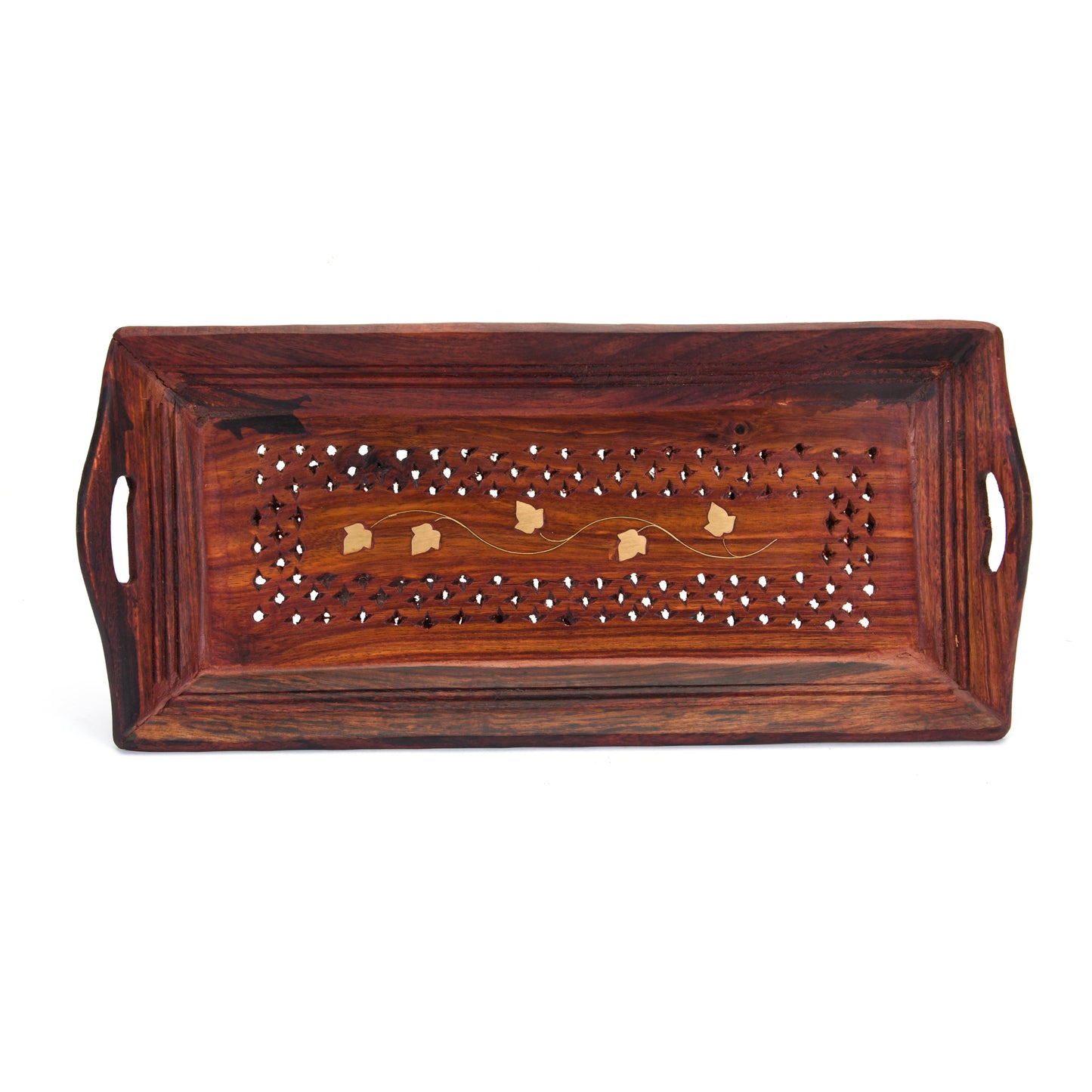 Handcrafted Sheesham Wood With Brass Work Serving Tray