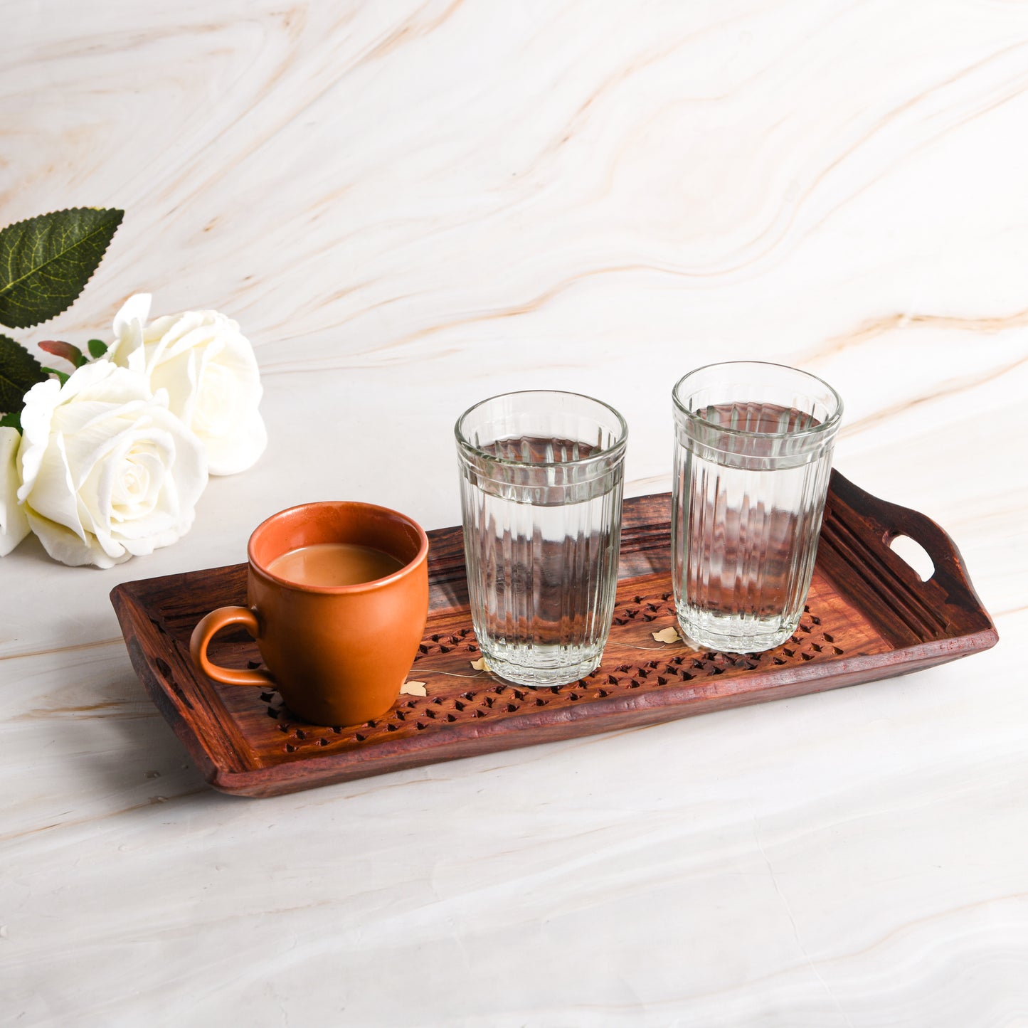 Handcrafted Sheesham Wood With Brass Work Serving Tray
