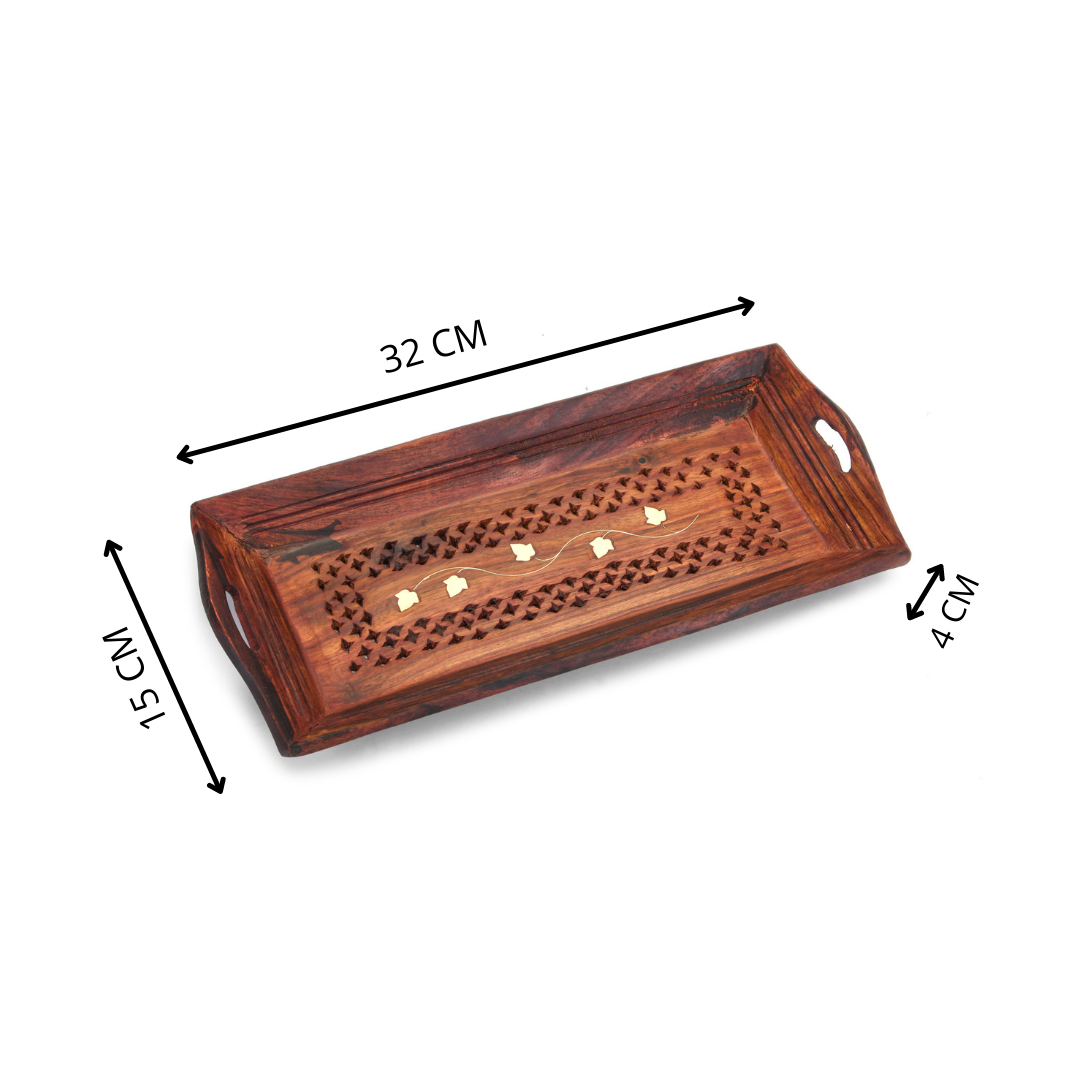 Handcrafted Sheesham Wood With Brass Work Serving Tray