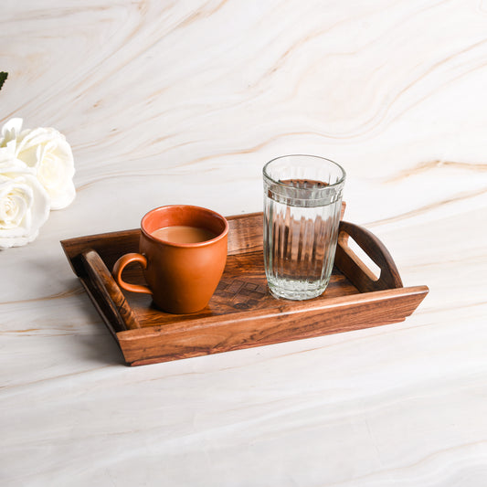 Handcrafted Premium Mahogany Finish Wooden Coffee Tray
